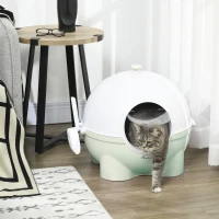 PawHut Hooded Cat Litter Box, Large Kitty Litter Pan with Lid, Scoop, Leaking Sand Pedal, Top Handle, Light Green(m-7)