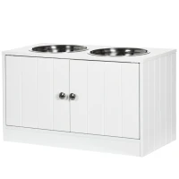 PawHut Elevated Dog Bowls for Large Dogs Pet Feeding Station with Stand, Storage, 2 Stainless Steel Food and Water Bowls, White, 23.6" x 11.8" x 14"(m-11)