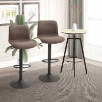 HOMCOM Bar Stools Set of 2, Swivel Counter Height Bar Stools with Adjustable Height and Footrest, PU Leather Upholstered Kitchen Stool for Breakfast Bar, Brown(m-8)