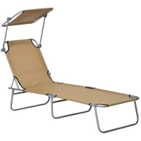 Outsunny Outdoor Pool Chaise Lounge Chair, Folding Tanning Chair with Sun Shade, Tan(m-12)