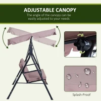 Outsunny 3-Seat Outdoor Patio Swing Chair with Removable Cushion, Steel Frame Stand and Adjustable Tilt Canopy for Patio, Garden, Poolside, Balcony, Backyard, Brown(m-4)