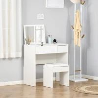 HOMCOM Modern Vanity Set with Flip Top Mirror and Cushioned Stool, Dressing Table with Storage Drawer for Bedroom, White(m-7)