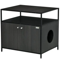 PawHut Wooden Cat Litter Box Enclosure, Hidden Kitten Washroom, Indoor End Table with Magnetic Doors & Storage Shelves, Black(m-1)
