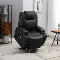 HOMCOM Power Lift Recliner Chair for Elderly, PU Leather Lift Chair with Footrest, Remote Control, Side Pockets and Cup Holders, Reclining Sofa for Living Room, Black(m-1)