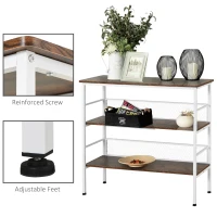 HOMCOM 3-Tier Console Table Industrial Style Storage Metal Wooden Shelf with a Robust Multi-Functional Design & Adjustable Feet, White(m-4)