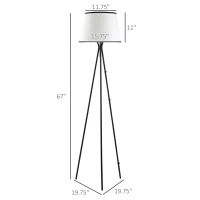 HOMCOM Modern Tripod Floor Lamp, Freestanding Lamp w/ Fabric Lampshade and E26 Base for Living Room, No Bulb - Black(m-3)