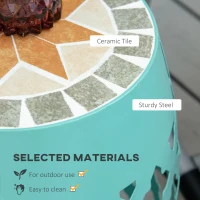 Outsunny 12" Patio Round Side Table, Outdoor Footstool, Garden Mosaic Accent Side Table, Plant Stand, Blue(m-6)