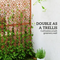 Outsunny Decorative Outdoor Privacy Panel with Stand, Freestanding Metal Outdoor Divider for Garden, Backyard, Deck, Brown(m-5)