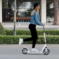 Soozier Foldable Kick Scooter Height Adjustable Ride On Bike with Real Wheel Brake, Dual Shock-Absorbing, Kickstand, and 7.75'' Big Wheels For 14+ Teens Adult, White(m-1)