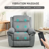 HOMCOM Manual Recliner Chair with Vibration Massage, Side Pockets, Corduroy Reclining Chair for Living Room, Grey(m-4)