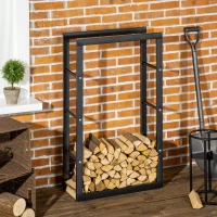 HOMCOM Firewood Rack Outdoor, Log Holder Fireplace Storage Rack with Handles and 220 lbs. Weight Capacity, 23.6" x 9.8" x 39.4", Black(m-1)