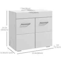 kleankin Bathroom Vanity Under Sink Cabinet, Pedestal Cabinet Storage with Double Doors and Adjustable Shelf, White Marbling(m-3)