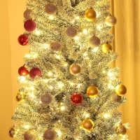 HOMCOM 9ft Prelit Pencil Artificial Christmas Tree, Flocked Xmas Tree with Remote, Dual Colour LEDs, 895 Tips, Metal Stand(m-9)