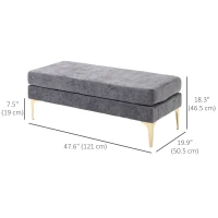 HOMCOM Upholstered Bench, 48" End of Bed Bench, Entryway Bench with Double Layer Seat Cushions and Steel Legs for Bedroom, Dark Grey(m-3)