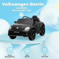 Qaba 12V Volkswagen Beetle Licensed Electric Car for Kids w/ Remote Control, 4 Spring Suspension Wheels, Soft Start, Black(m-4)