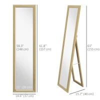 HOMCOM 15" x 62" Full Length Mirror for Bedroom, Free Standing Dressing Mirror, Wall Mirror for Living Room, Oak(m-3)