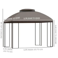 Outsunny 10' x 10' Patio Gazebo with Corner Shelves, Double Roof Outdoor Gazebo Canopy Shelter with Removable Mesh Netting, for Garden, Lawn, Backyard and Deck, Brown(m-3)