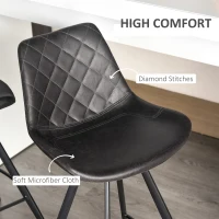 HOMCOM Set of 2 Microfiber Cloth Bar Stools, Multi-functional Kitchen Stools, Bar Chair with Metal Leg Padded Cushion Seat for Dining, Black(m-5)