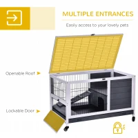 PawHut Wooden Indoor Rabbit Hutch Elevated Cage Habitat with Enclosed Run with Wheels, Ideal for Rabbits and Guinea Pigs, White(m-5)