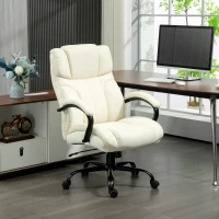 Vinsetto 500lbs Big and Tall Office Chair, Executive Computer Chair with Adjustable Height, Swivel Wheels, Cream White(m-10)