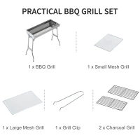 Outsunny 28.75" Portable Folding Stainless Steel Charcoal BBQ Grill for Outdoor Camping Backyard Cook, Silver(m-4)
