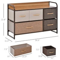 HOMCOM 5-Drawer Dresser, 2-Tier Storage Tower with Steel Frame for Bedroom, Nursery Room, Multicolored(m-3)