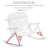 Outsunny Outdoor Wooden Rocking Chair, Double-Person Adirondack Rocking Patio Chair with Rustic High Back, Slatted Seat and Backrest for Indoor, Backyard, Garden, White(m-7)