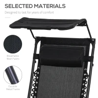 Outsunny Outdoor Zero Gravity Reclining Lounger Chair with Canopy Shade, Side Tray, Cupholder, Black(m-5)