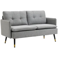 HOMCOM 55" Loveseat Sofa, Linen Love Seat w/ S spring, Steel Legs and Button Tufting, Small Couch for Living Room, Grey(m-11)