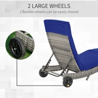 Outsunny Outdoor Adjustable Wicker Chaise Lounge Chair with Cushion & Wheels for Patio, Deck, Poolside, Dark Blue(m-7)