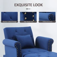 HOMCOM 2-In-1 Chaise Lounge Indoor with Rolled Armrest, Nailhead Trim and Button Tufting, Adjustable Velvet Fabric Upholstered Sofa for Bedroom and Living Room, Blue(m-5)