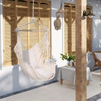 Outsunny Hammock Chair Swing Hanging Macrame Chair Cotton w/ Two Soft Seat Cushions, for Bedroom Indoor Outdoor Ideal Gift for Kids Lover Birthday Present White(m-8)