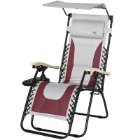 Outsunny Padded Zero Gravity Lounge Chair, Anti-Gravity Recliner Lounger Lawn Chair w/ Headrest, Side Tray, Outdoor Oxford Fabric, Supports 264 LBS, Red(m-11)