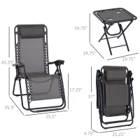 Outsunny Zero Gravity Chair Set of 2 Patio Chair with Side Table Cupholders and Pillows for Pool, Backyard, Lawn, Beach, Grey(m-3)