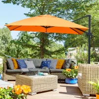 Outsunny 9.8x9.8ft Cantilever Umbrella Rotatable Square Top Market Parasol with 4 Adjustable Angle for Backyard Patio Outdoor Area Orange(m-8)