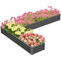 Outsunny L-Shaped Raised Garden Bed, 82" x 109" x 12" Galvanized Steel Planter Box with Multi-reinforced Rods for Vegetables, Flowers and Herbs, Dark Grey(m-2)