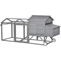 PawHut 96.5" Chicken Coop Wooden Hen House Poultry Cage Pen Portable with Wheels and Nesting Box, Chicken Cage for Backyard Outdoor, Gray(m-11)