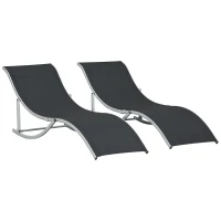Outsunny Pool Chaise Lounge Chairs Set of 2, S-shaped Foldable Outdoor Chaise Lounge Chair Reclining for Patio Beach Garden With 264lbs Weight Capacity, Black(m-2)