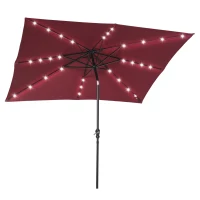 Outsunny 9' x 7' Solar Umbrella, LED Lighted Patio Umbrella for Table or Base with Tilt & Crank, Outdoor Umbrella for Garden, Deck, Backyard, Pool, Beach, Wine Red(m-11)