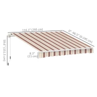 Outsunny 10' x 8' Manual Retractable Awning, Sun Shade Shelter Canopy, with Aluminum Frame and UV Protection for Patio Deck Yard Window Door, Red Stripe(m-3)