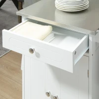 HOMCOM Kitchen Cart, Small Kitchen Island, Stainless Steel Top Utility Trolley on Wheels with Storage Drawer for Dining Room, Kitchen (White)(m-10)