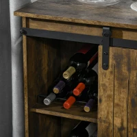 HOMCOM Industrial Wine Cabinet, Sideboard Storage Cabinet, Serving Bar Buffet with Sliding Barn Door and 6-Bottle Wine Rack, Brown(m-8)