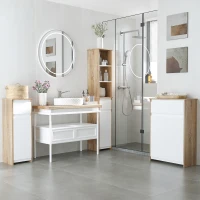 kleankin Tall Bathroom Floor Cabinet, Storage Organizer with Door, Freestanding Linen Tower with Adjustable Shelf and Drawer(m-1)