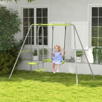 Outsunny Swing Set for Kids, Heavy Duty A-Frame Metal Swing Frame with Glider, Swing Seat, Ground Stakes for Backyard, Green