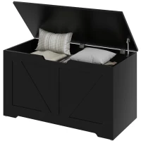 HOMCOM 31.5 Inches Storage Chest, Storage Trunk with 2 Safety Hinges, Wooden Box for Living Room, Black Wood Grain(m-2)