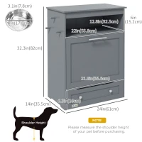 PawHut Pet Feeder Station Storage Cabinet, Dog Food Storage Container with Dog Raised Bowls, Watering Supplies, Grey(m-3)