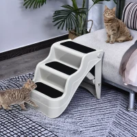 PawHut Pet Stairs Dogs and Cats Folding Ladder Puppy Portable 3 Steps Home Travel Using Cream(m-1)