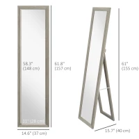 HOMCOM 15" x 62" Full Length Mirror for Bedroom, Free Standing Dressing Mirror, Wall Mirror for Living Room, Grey(m-3)