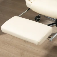 HOMCOM High Back Office Chair PU Leather Executive Office Chair with Retractable Footrest Padded Armrest Cream White(m-10)