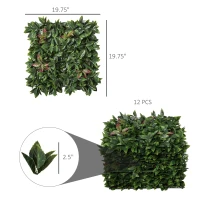 Outsunny 12PCs Grass Wall Panels, 20" x 20" Artificial Grass Wall Decor, Greenery Backdrop Panels Wall for Outdoor, Indoor, Garden, Fence, Backyard, Green and Red(m-3)